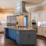 Kitchen remodel with large center island.