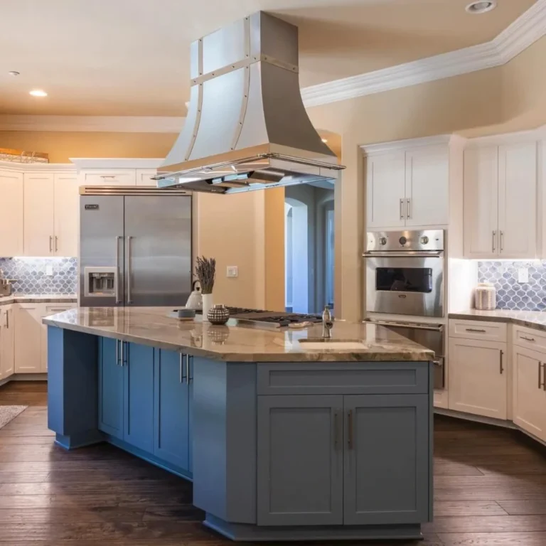 Kitchen remodel with large center island.